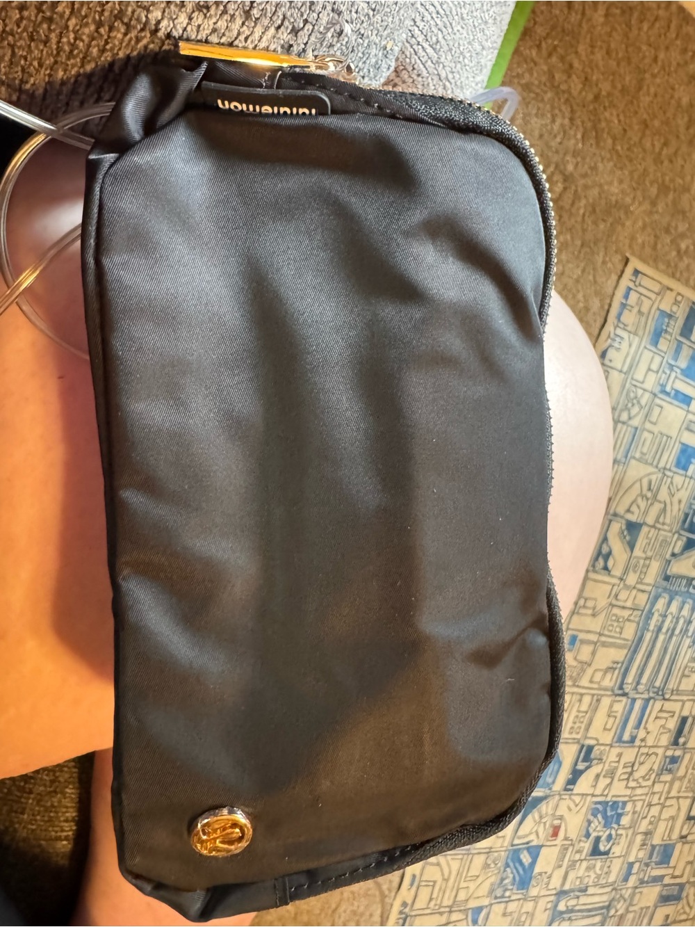 lululemon athletica Black Crossbody Pouch with Gold Hardware